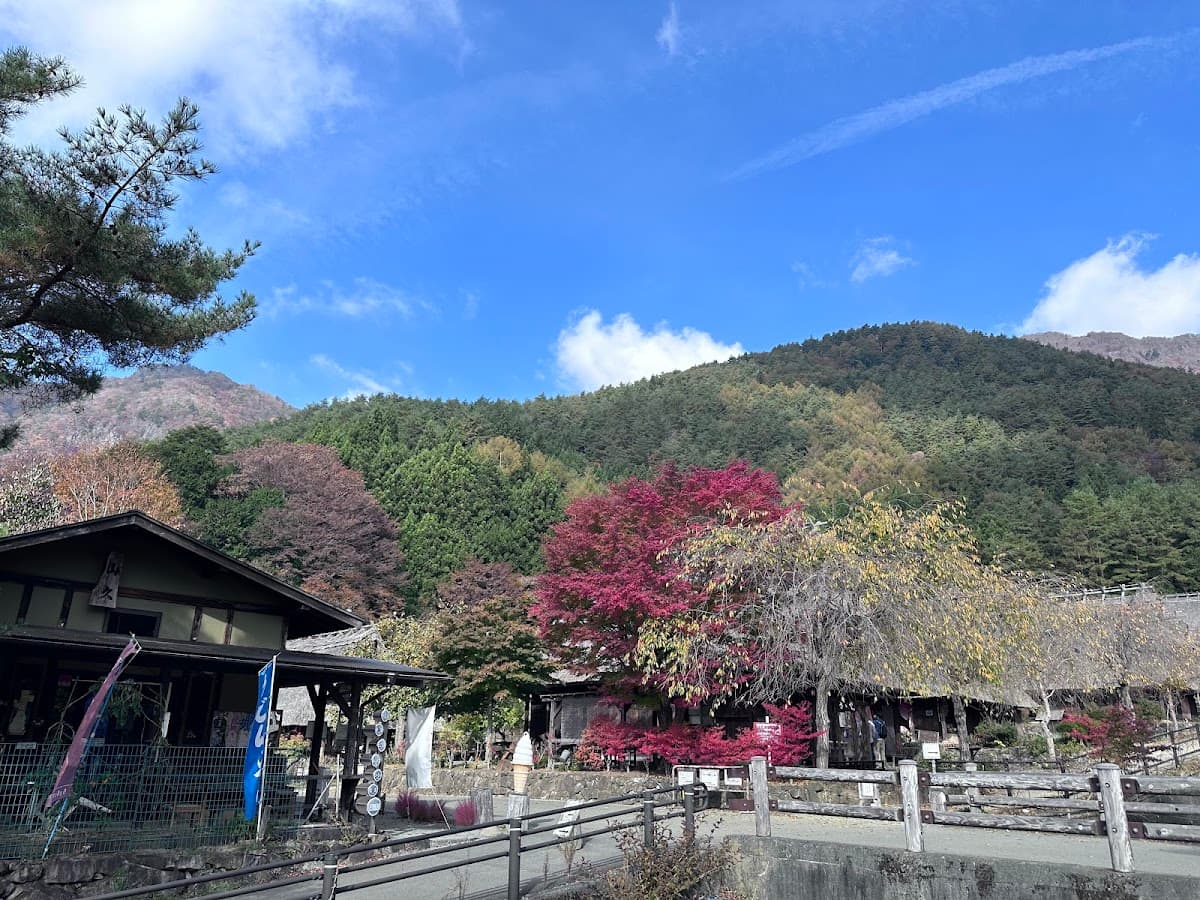 西湖 いやしの里根場 茅葺き屋根と富士山 の写真 4
