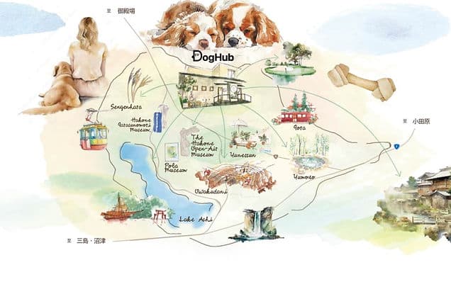 箱根仙石原 犬連れ観光エリアマップ DogHubから主要スポットへのアクセス案内